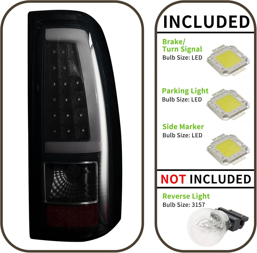 Tail Light Assembly Compatible With Chevy Silverado 1500 2500 3500 2003-2006 Driver and Passenger Side LED Smoke Black Rear Brake Lamps With Bulb Inside And Wiring Harness