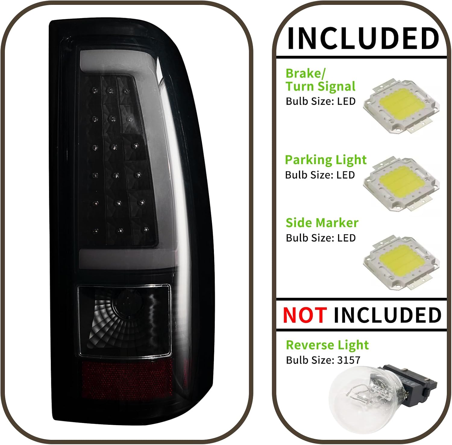 Tail Light Assembly Compatible With Chevy Silverado 1500 2500 3500 2003-2006 Driver and Passenger Side LED Smoke Black Rear Brake Lamps With Bulb Inside And Wiring Harness