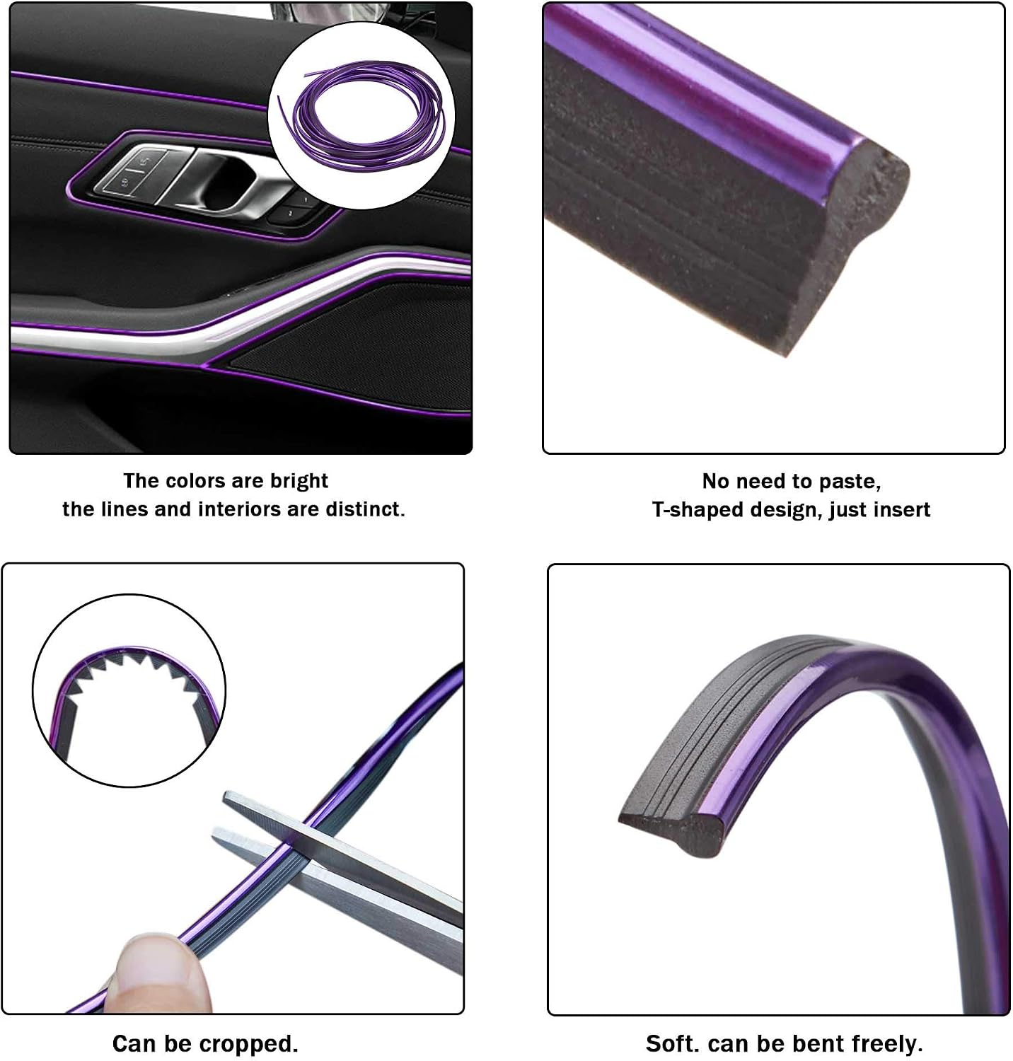 TOMALL Car Interior Moulding Strip Car Decorative Filler Insert Strips 5M(16ft) Flexible Electroplating Decoration Styling Dashboard Accessories with Installing Tool (Purple)