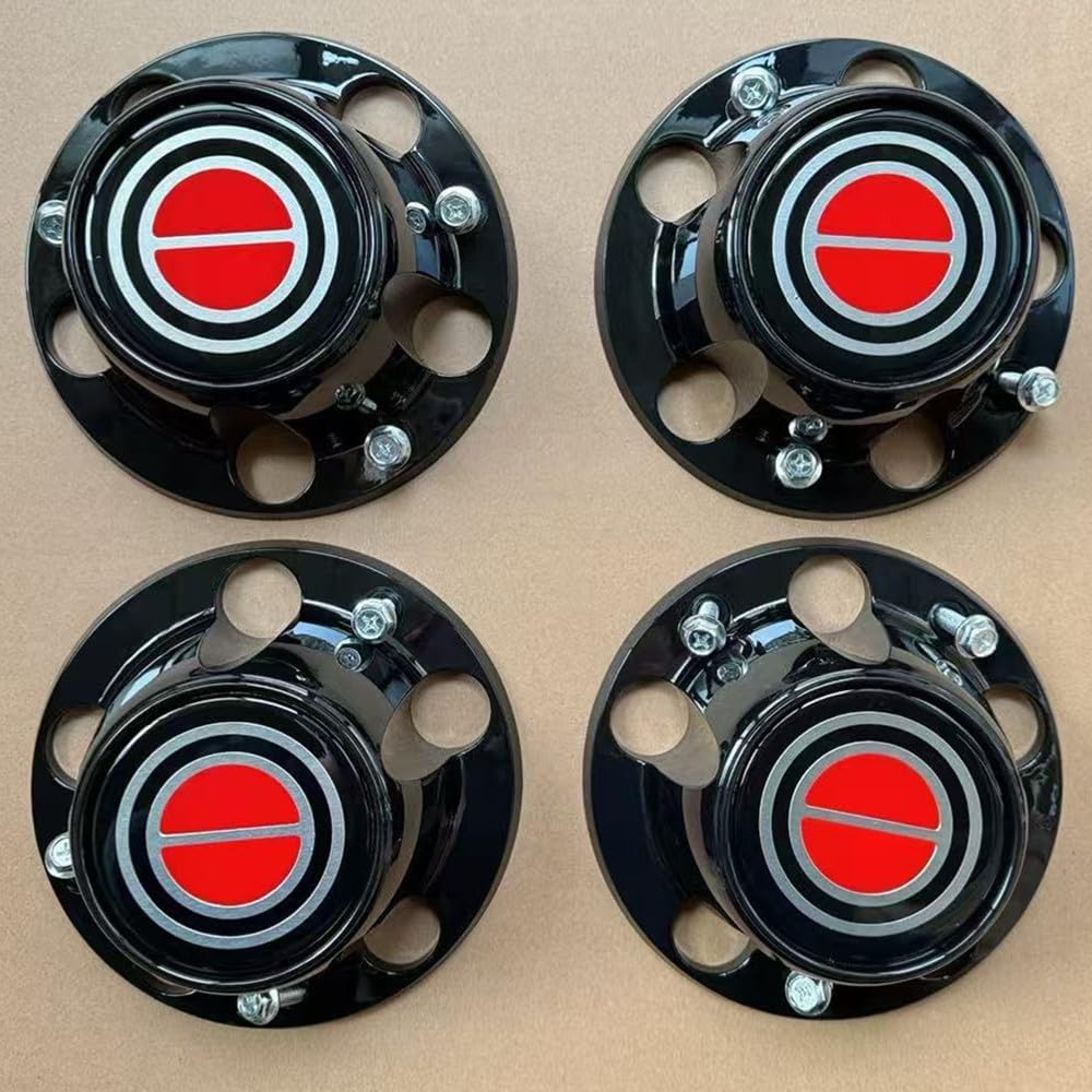 4pcs Gloss Black for 1980-1996 F150 Bronco Van Chrome Wheel Hub Center Caps RED Center (Red)