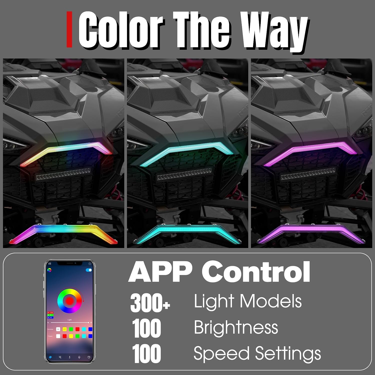A & UTV PRO Fang Accent Chasing Color Light with RGB for 2020-2024 RZR PRO XP, APP Control LED Signature Center Grill Light for Polaris RZR PRO XP 4/ RZR PRO R/RZR Turbo R Accessories, Replace 2884346