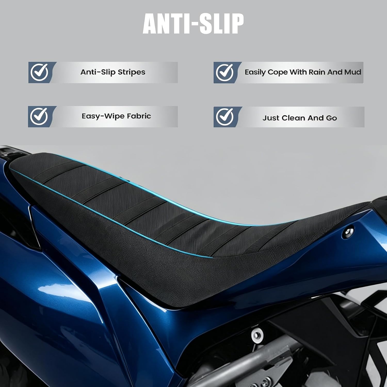 Dirt Bike Seat Cover for Suzuki DR200SE 1996-2013, Gripper Ribbed Anti-Slip Water-Resistant Heavy Duty Stretch Replacement for Motocross Off Road Enduro Pit Bike,Black