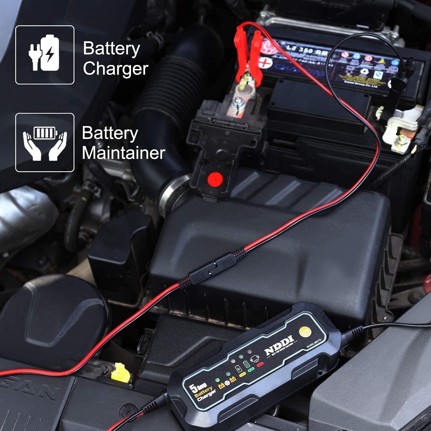 NDDI 5 Amp Battery Charger, 6V/12V Smart Automatic Charger with LED Indicators