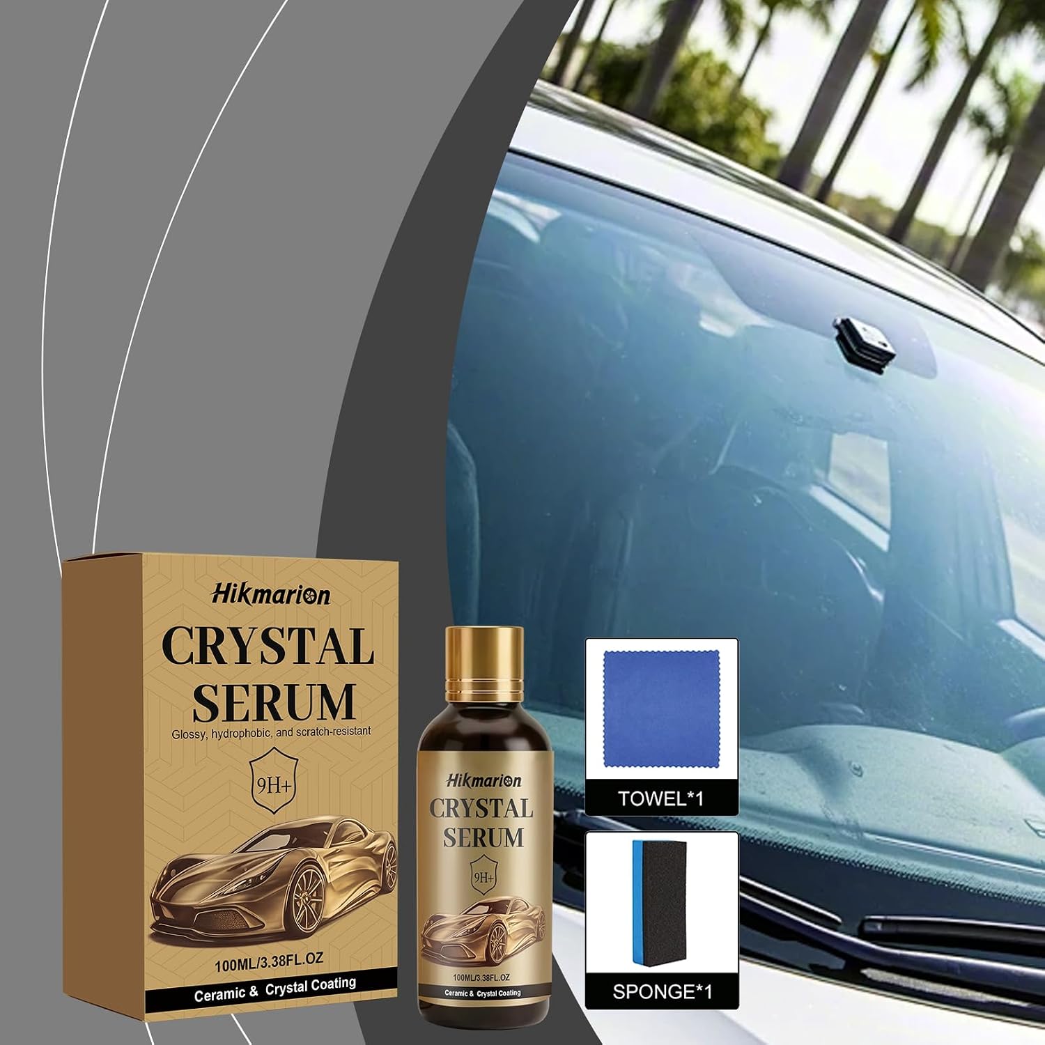VelnovaFlo® Crystal Serum 9H+ Graphene Ceramic Coating, Advanced Auto Car Detailing Coat Restore for Paint Glass Wheel, Gloss Boost Hydrophobic Scratch Resistant, 100ML with Accessories