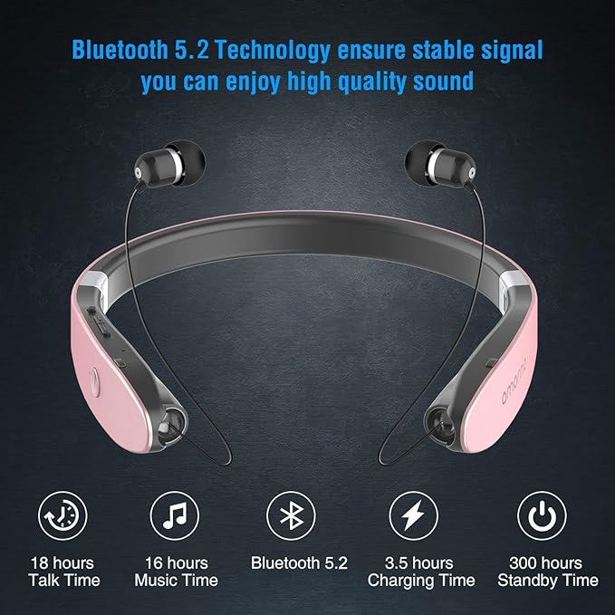 AMORNO Foldable Bluetooth Headphones Wireless Neckband Headset - Image 3
