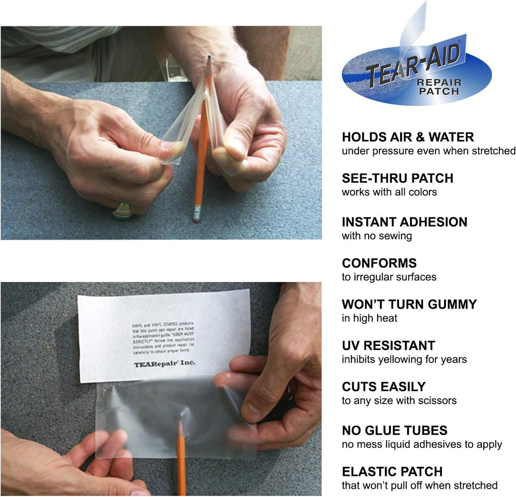 TEAR-AID Vinyl Repair Kit, Type B Clear Patch for Vinyl-Coated Materials, Works on Tents, Awnings, Air Matresses, Pool Liners and More, Green Box, Single Pack | automotive-vinyl-protectants