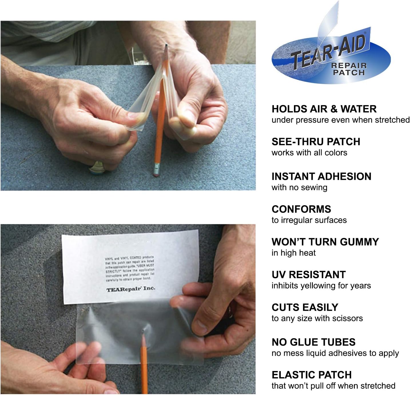 TEAR-AID Vinyl Repair Kit, Type B Clear Patch for Vinyl-Coated Materials, Works on Tents, Awnings, Air Matresses, Pool Liners and More, Green Box, Single Pack | automotive-vinyl-protectants