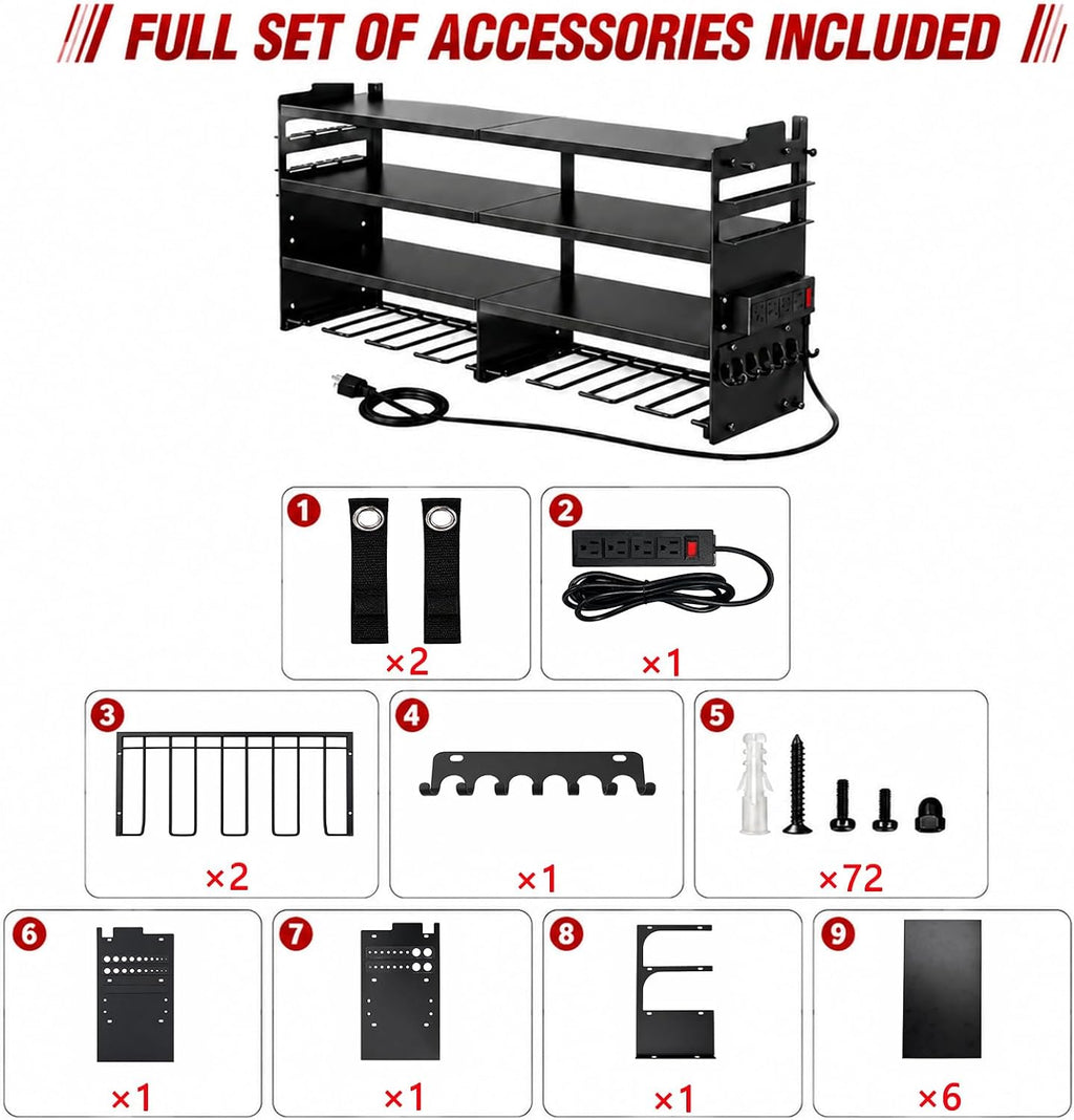 large power tool organizer wall mount with charging, close-up detail