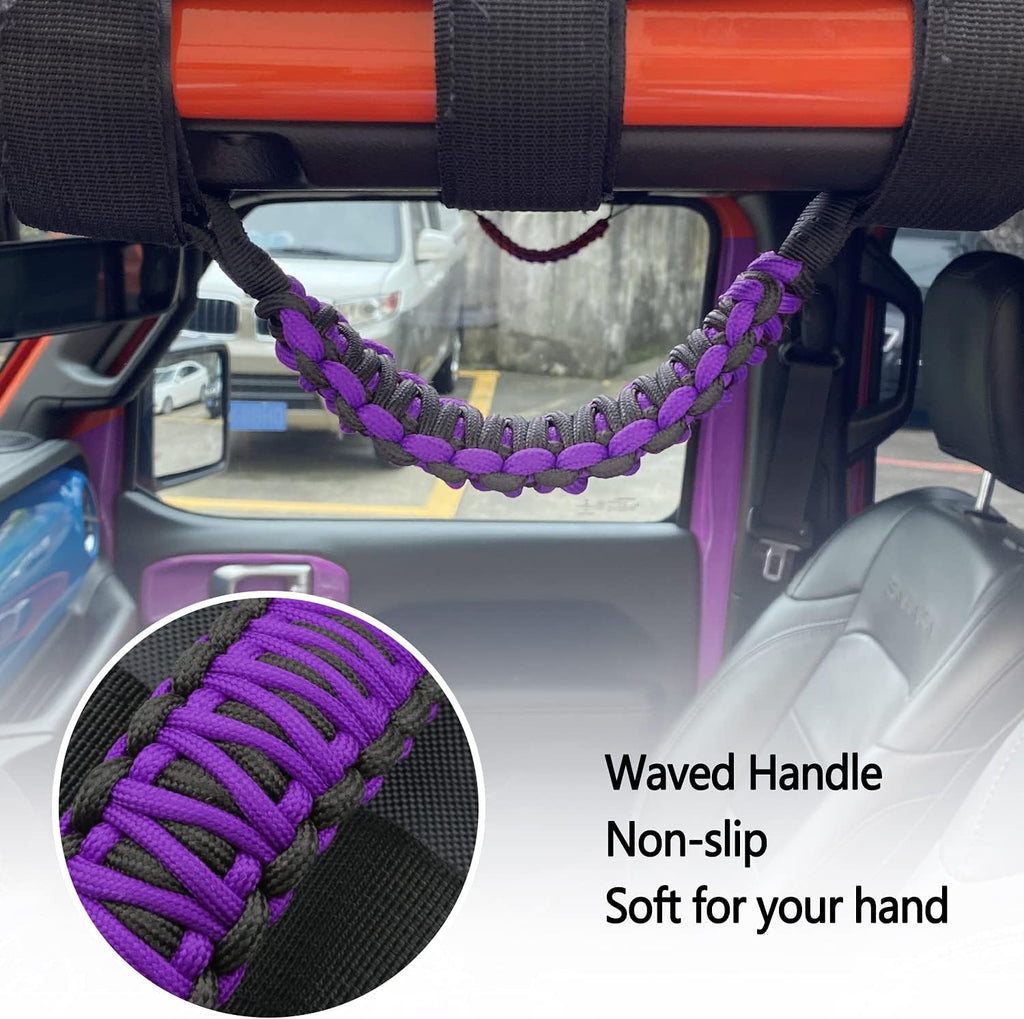 Kujunpao4 X Roll Bar Grab Handles Grip Handle Compatible with Jeep Wrangler JLU JK JKU TJ YJ LJ JT JL & Gladiator JT 1987-2021 UTV & ATV, Fits 1.5 to 3 Inch Bars 3 Straps Woven Holder(Purple)