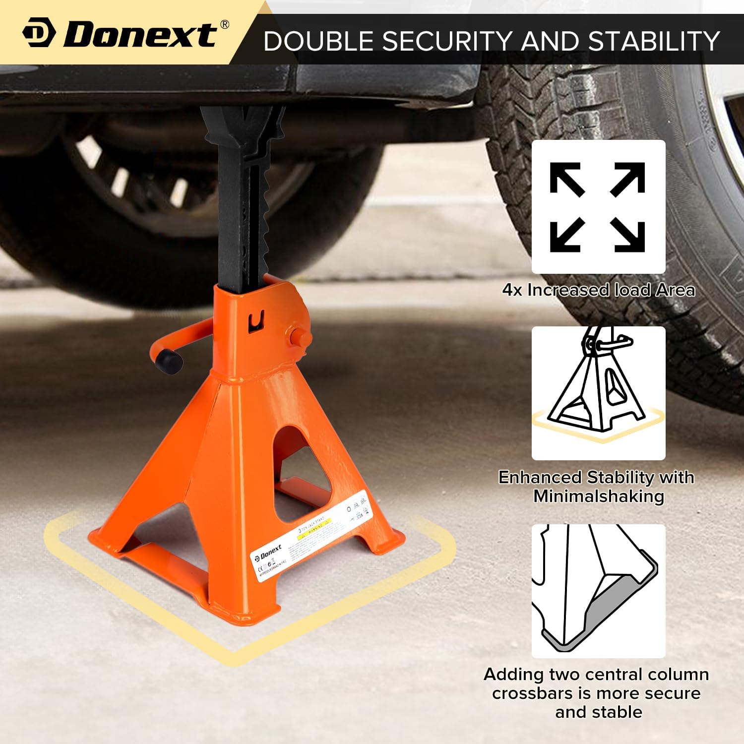 Jack Stands 3 Ton (6,500 lb) Capacity Steel, 1 Pair Orange Lifting Stand Adjustable Jack Stands