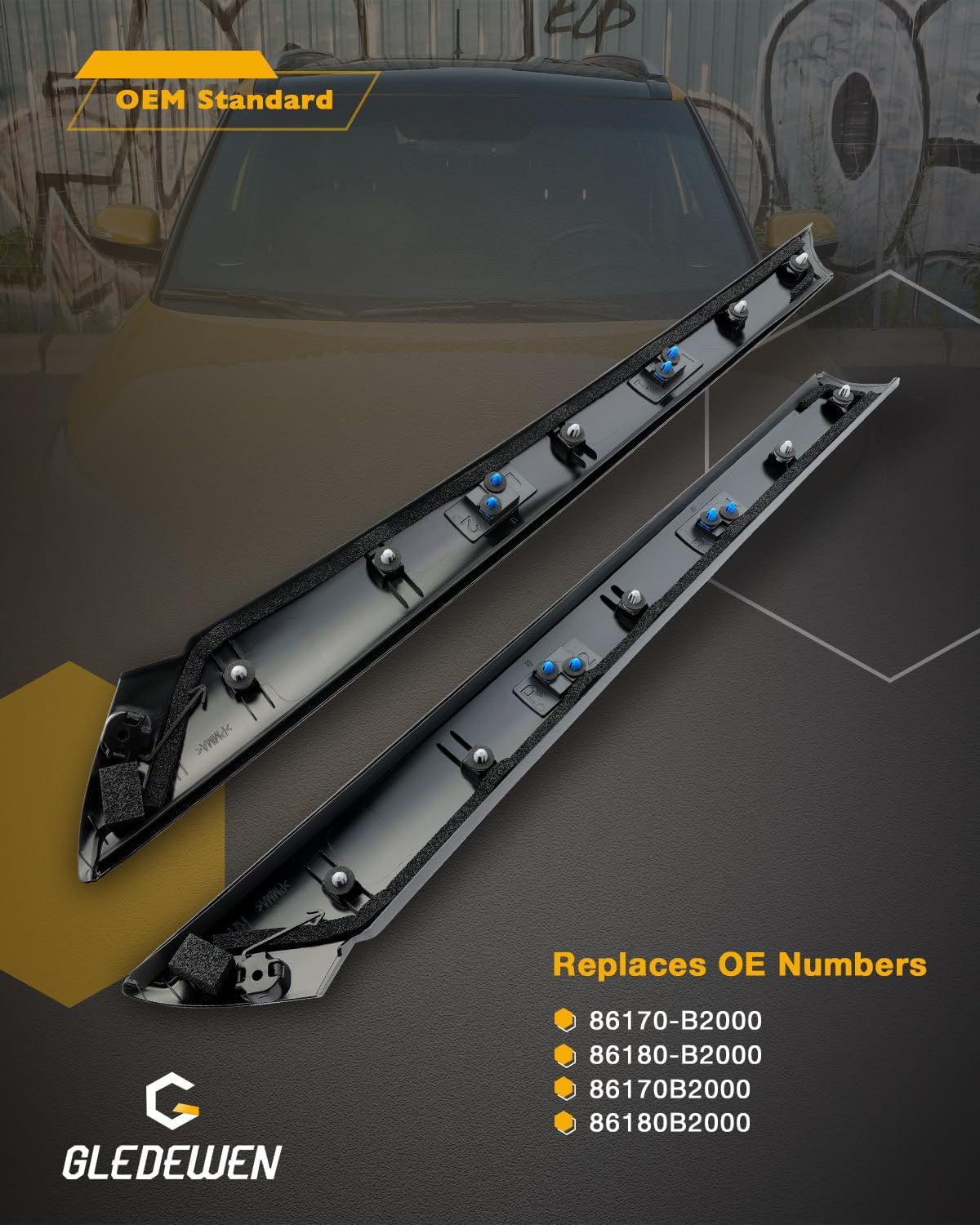 Windshield A-Pillar Trim Molding Set, Compatible with 2014-2019 Kia Soul, Front Driver & Passenger Side, Exterior Plastic Windshield Trim, Replace#86170-B2000, 86180-B2000, Window Outside Accessories