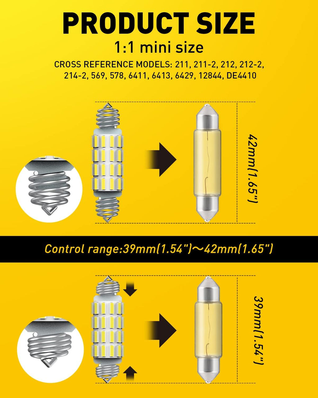 AUXITO 578 LED Bulb 211-2 212-2 Light Bulb 39 41 42MM Interior Lights 6500K White Super Bright 4014 SMD Festoon Error Free for Car Truck LED Dome Map Door License Plate Courtesy Parking Lights, 2 Pack
