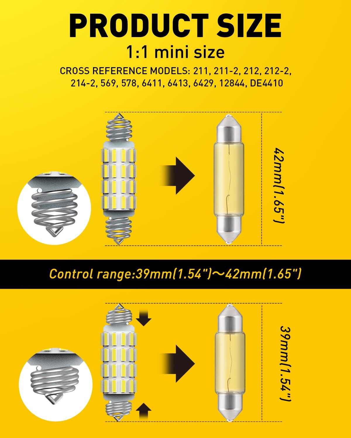 AUXITO 578 LED Bulb 211-2 212-2 Light Bulb 39 41 42MM Interior Lights 6500K White Super Bright 4014 SMD Festoon Error Free for Car Truck LED Dome Map Door License Plate Courtesy Parking Lights, 2 Pack