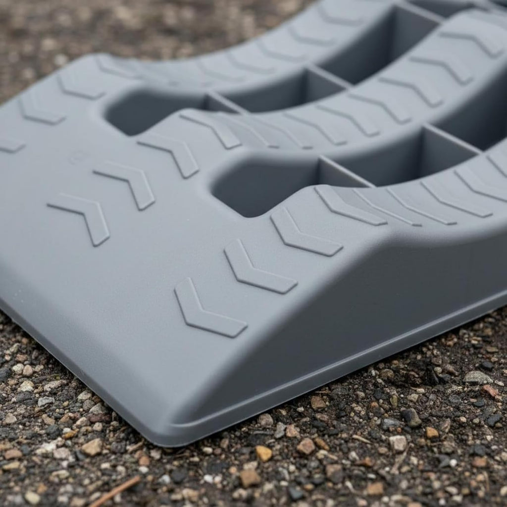 Generic Vehicle Leveling Block Wheel Ramp Chock Stabilizing Tire Support Three-Tiered Polypropylene Structure Suitable for RV Camping Gift Giving, Gray