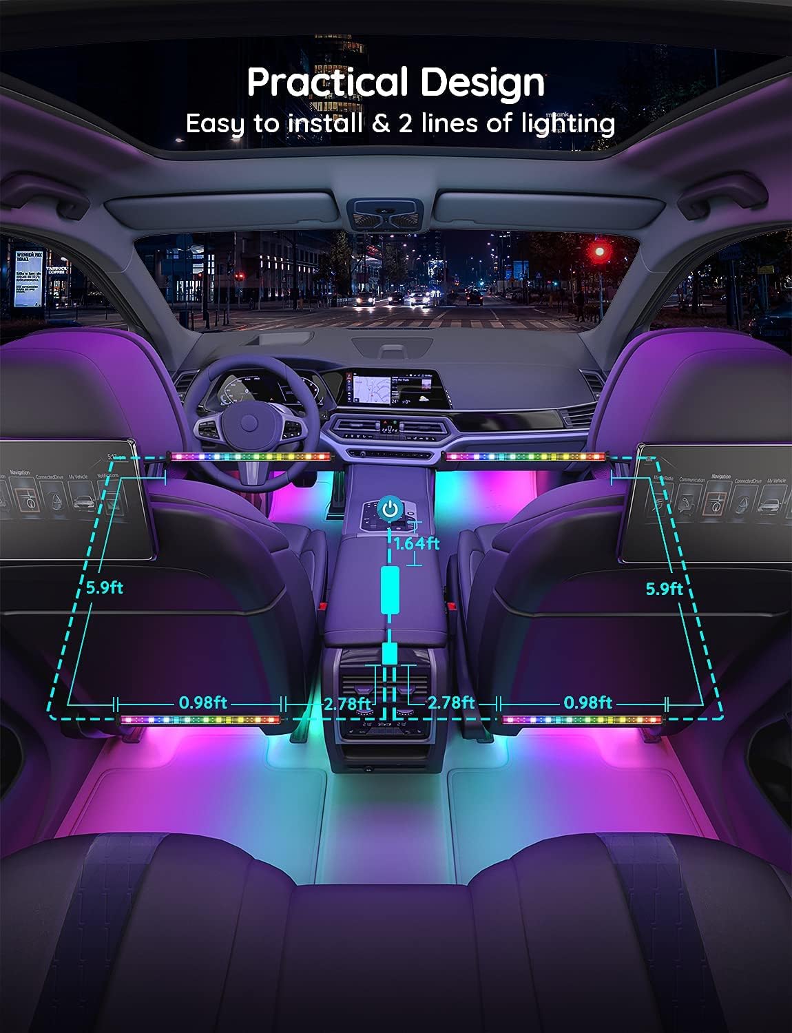 Govee Car LED Strip Lights, Smart RGBIC Interior Car Lights with APP Control, 4 Music Modes and 16 Million Colors, 2 Lines Design LED Lights for Car Decor, DC 12V | 4 Music Modes and 16 Million Colors, 2 Lines Design LED Lights for Car Decor, DC 12V