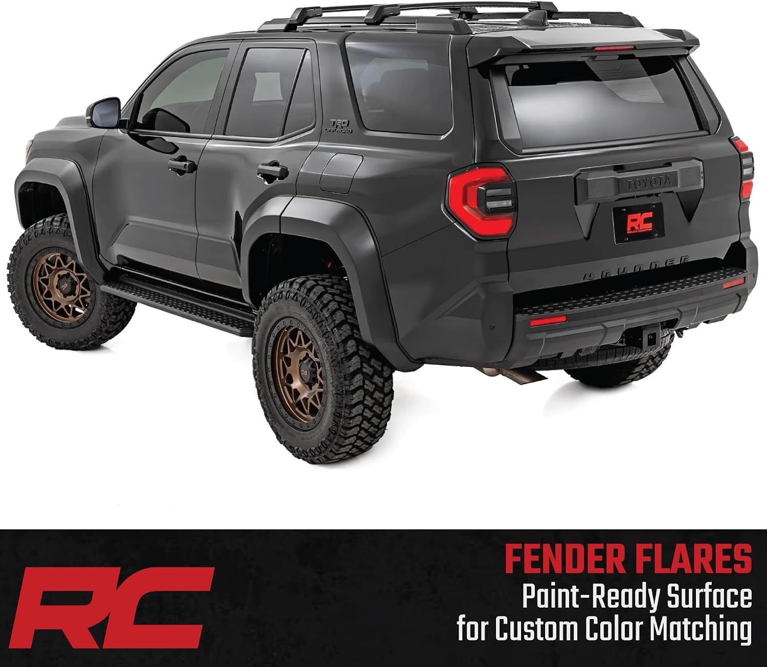 Rough Country Sport Fender Flares for Toyota 4Runner (2025-2026) - 1.75" Tire Coverage, 5.75" Height, UV-Resistant ABS, Paintable Matte Black
