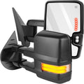 Tow Mirrors Pair suitable for 2007-2014 For Chevy Silverado For GMC Sierra 1500/2500 HD/3500 with Power Adjusted Heated LED Turn Signal Running Width Light BlackTowing Mirrors