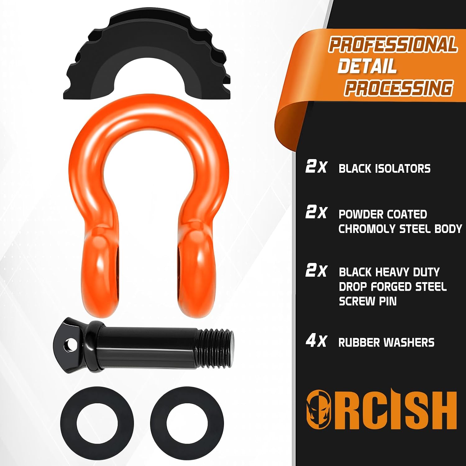 ORCISH 2PK D Ring Shackle, 42,000lb Break Strength, D Ring Shackles 3/4 inch with Black Isolator Washer and 7/8" Screw Pin, Tow Shackles, Soft Shackle Kit for Off-Road Jeep Truck Vehicle Recovery
