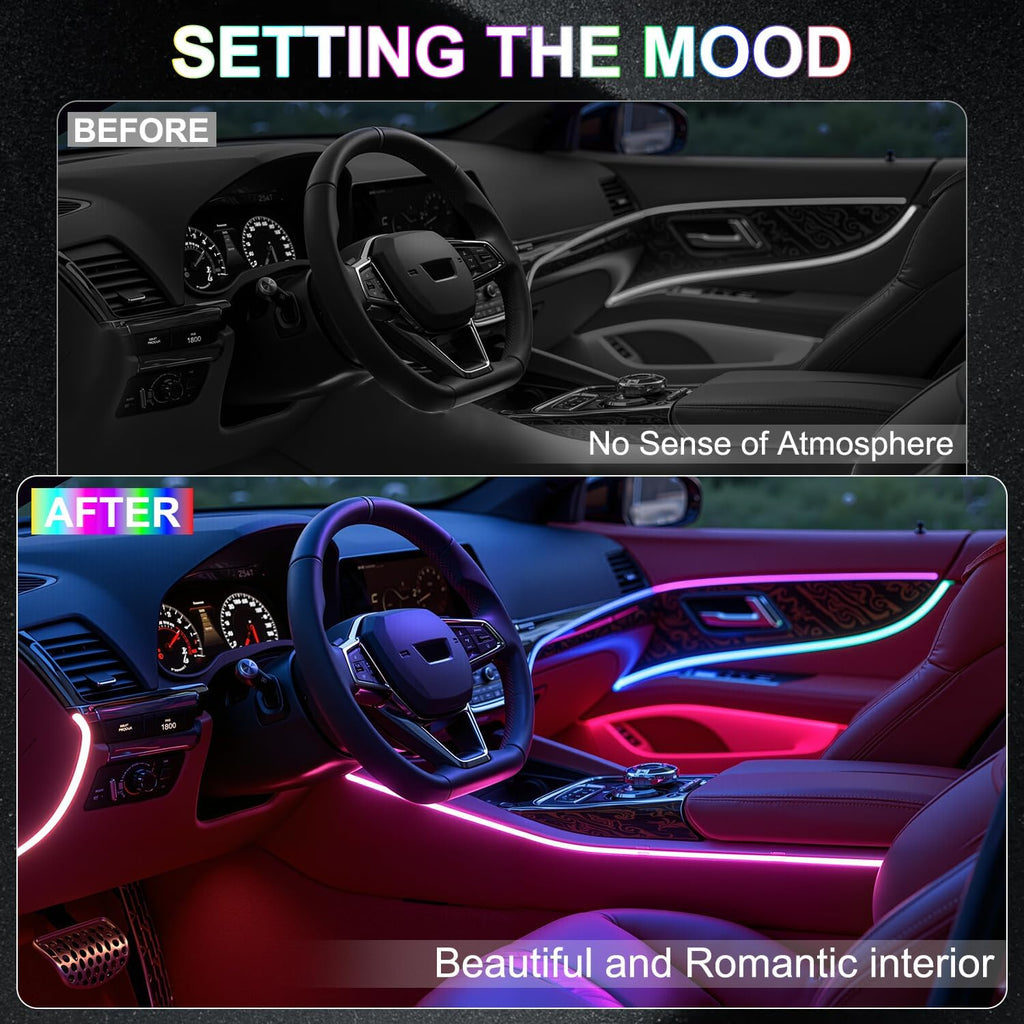 dreamcolor acrylic interior car led strip lights, 10 shown in use