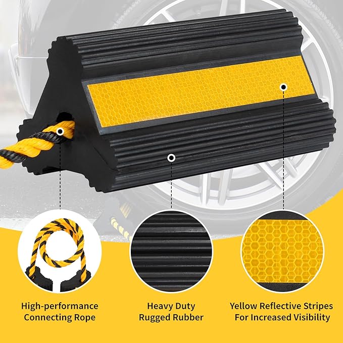 Heavy Duty Rubber Wheel Chocks, 1 Pair, Non-Slip Tire Stopper Blocks - Image 3
