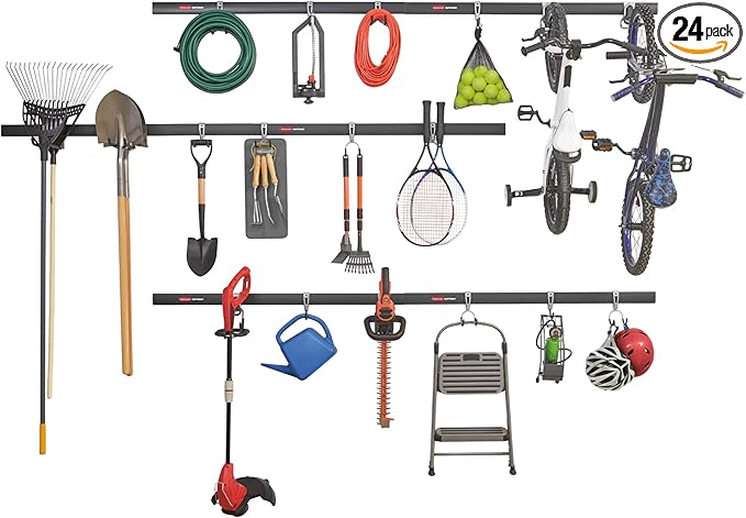 Rubbermaid 24-Piece FastTrack Garage Wall-Mounted Storage Kit, 6 Rails and 18 by Rubbermaid