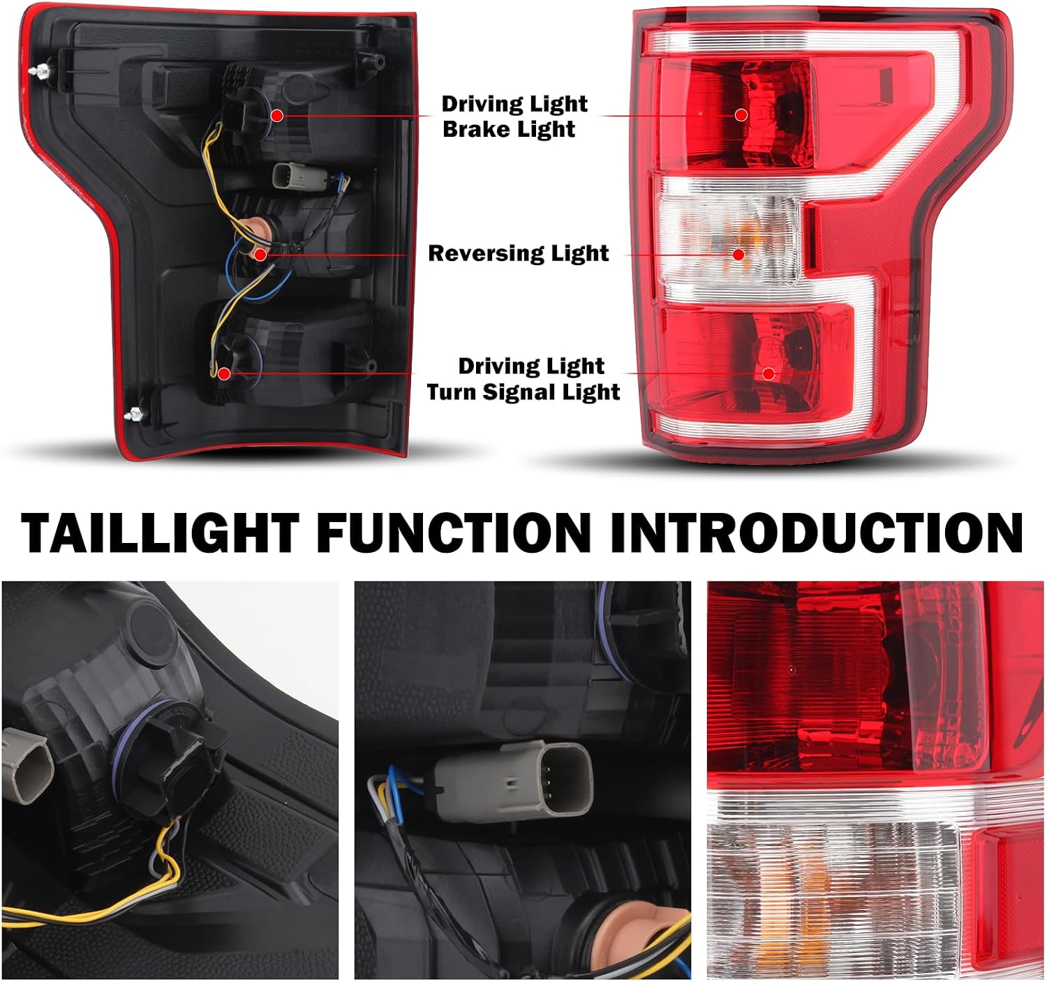 Passenger Side Tail Light Assembly Compatible with Ford F150 F-150 2018-2020 With Halogen Bulb and Harness Right Tail Lamp