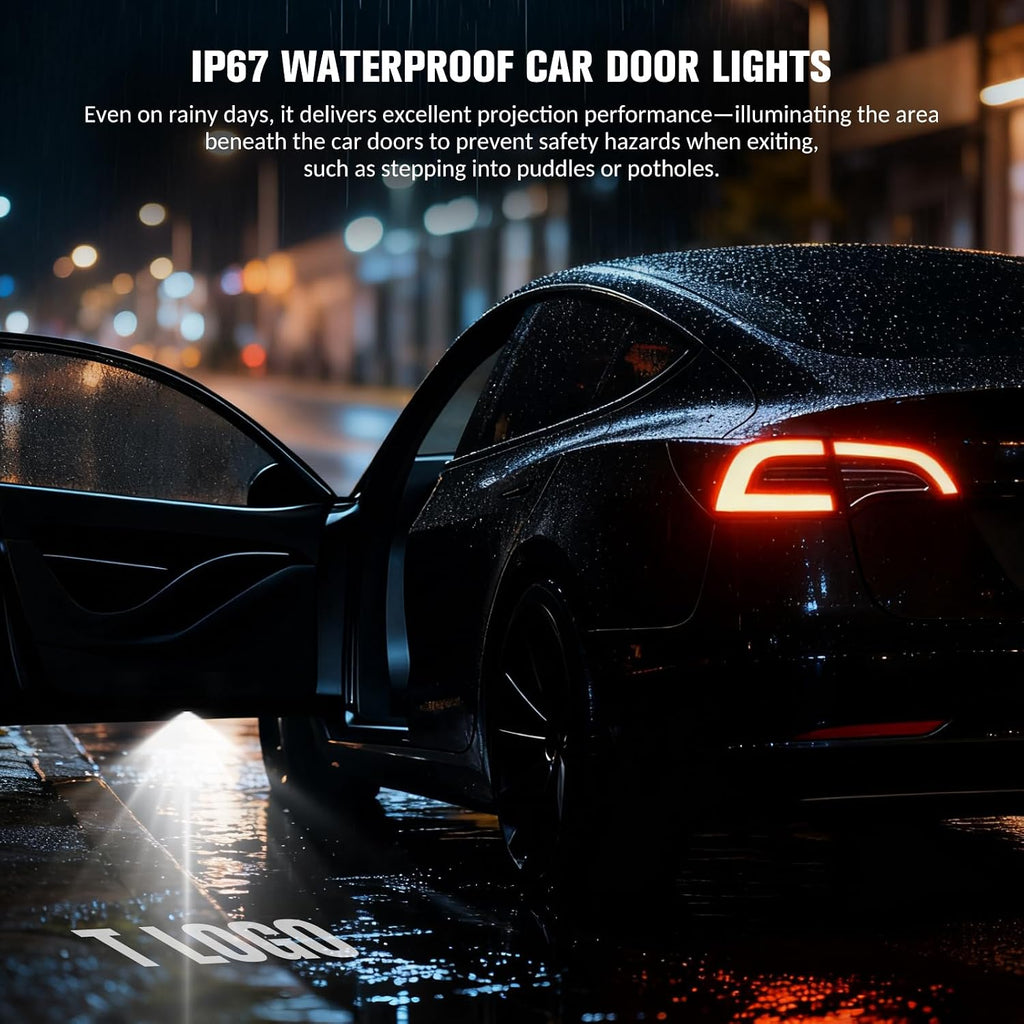 Car Door Logo Projector Lights – 2 LIghts Compatible with Tesla Accessories for Model Y / 3 / S/X (2016-2026), Ultra-Bright 3D Welcome Lights (4-Pack), No Fade HD Projection