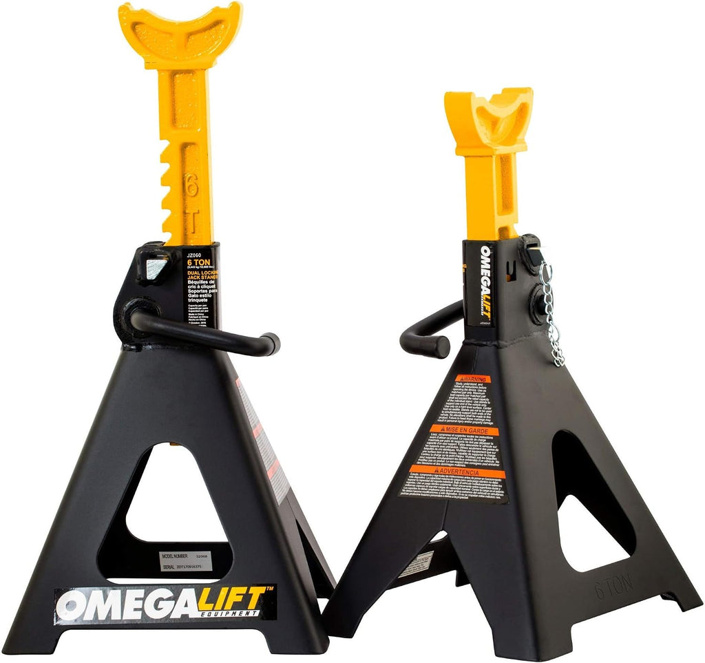 Heavy Duty 6 Ton Jack Stands Pair - Double Locking Pins - Handle Lock and Mobility Pin for Auto Repair Shop with Extra Safety (JZ060)