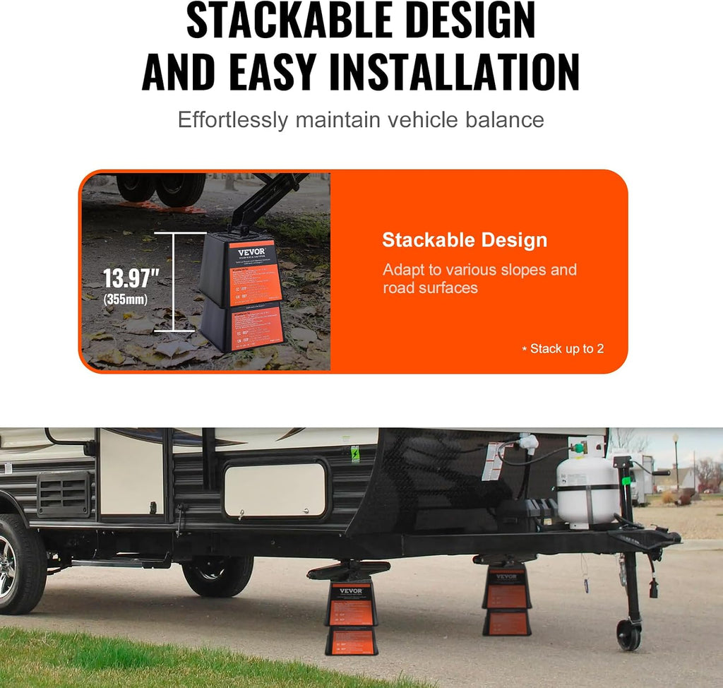 VEVOR Trailer Jack Block, 6000 lbs Capacity per RV Leveling Block, Polypropylene RV Camper Stabilizer Blocks, RV Travel Accessories Use for Any Tongue Jack, Post, Foot, 5th Wheels, 4-Pack