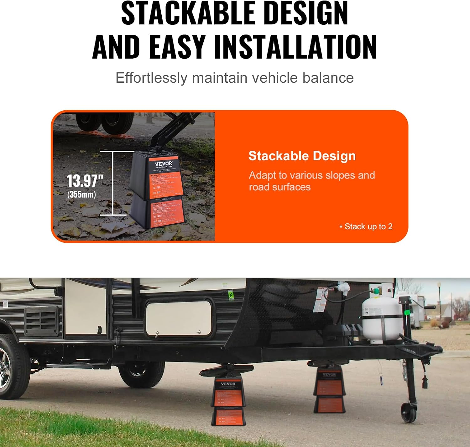 VEVOR Trailer Jack Block, 6000 lbs Capacity per RV Leveling Block, Polypropylene RV Camper Stabilizer Blocks, RV Travel Accessories Use for Any Tongue Jack, Post, Foot, 5th Wheels, 4-Pack