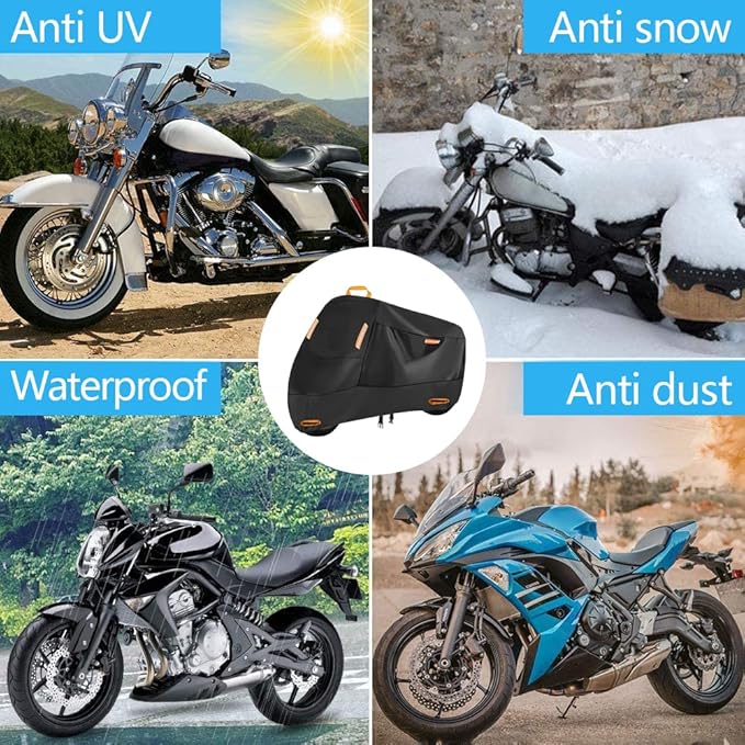 Seceles 300D Motorcycle Cover Waterproof Outdoor, All Season Protection - Image 6