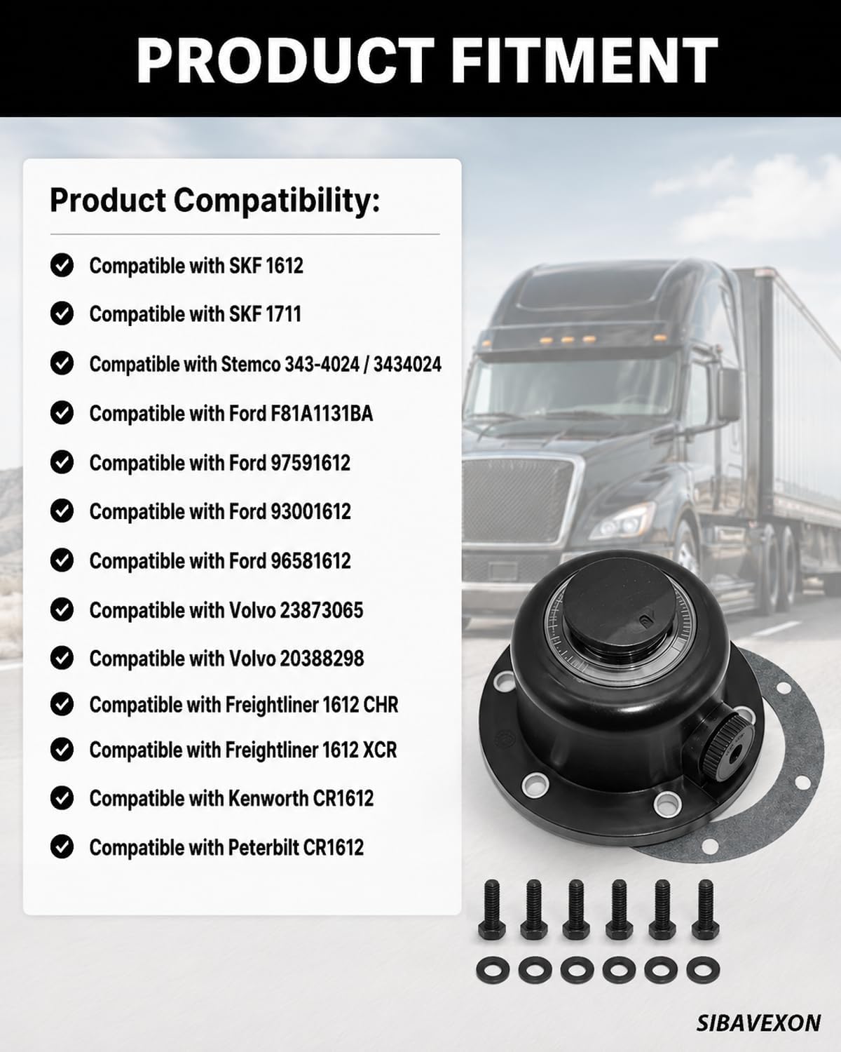 4 Pack Steer Axle Hub Caps, Black, 4.5 in, Replaces 343-4024 1612 1711 | Bolt-on oil cap for wheel-end service; helps protect the hub oil level window from road dust, splash and debris