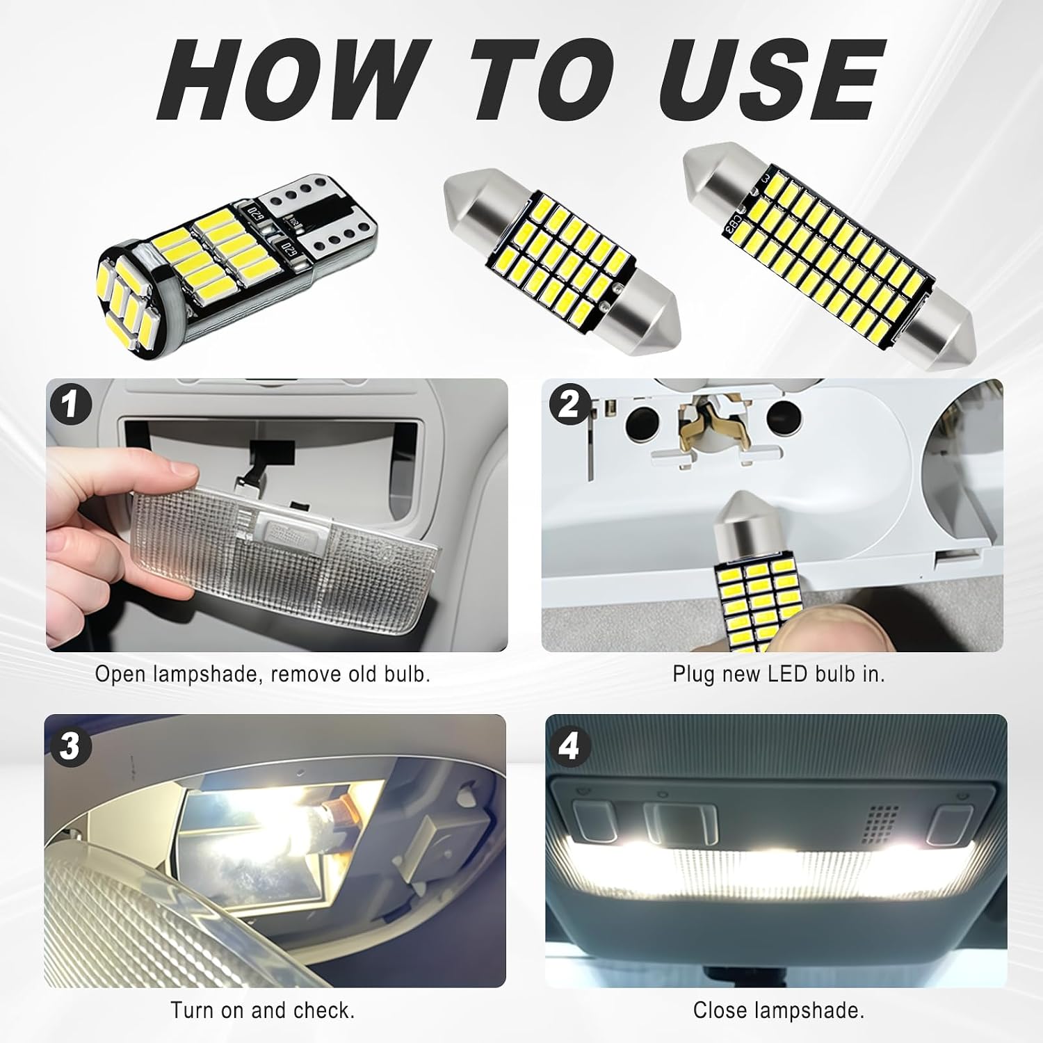 24 PCS Car LED Lights Interior Kit, T10 31mm 41mm LED Dome Lights Interior Replacement for Car Map, License Plate, Door, Side Marker, Cornering & Trunk Bulbs (Cool White)
