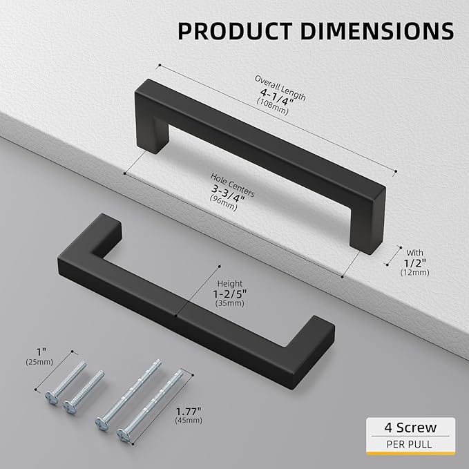 goldenwarm 10 Pack 3-3/4 inch Black Square Bar Cabinet Pull - Image 2