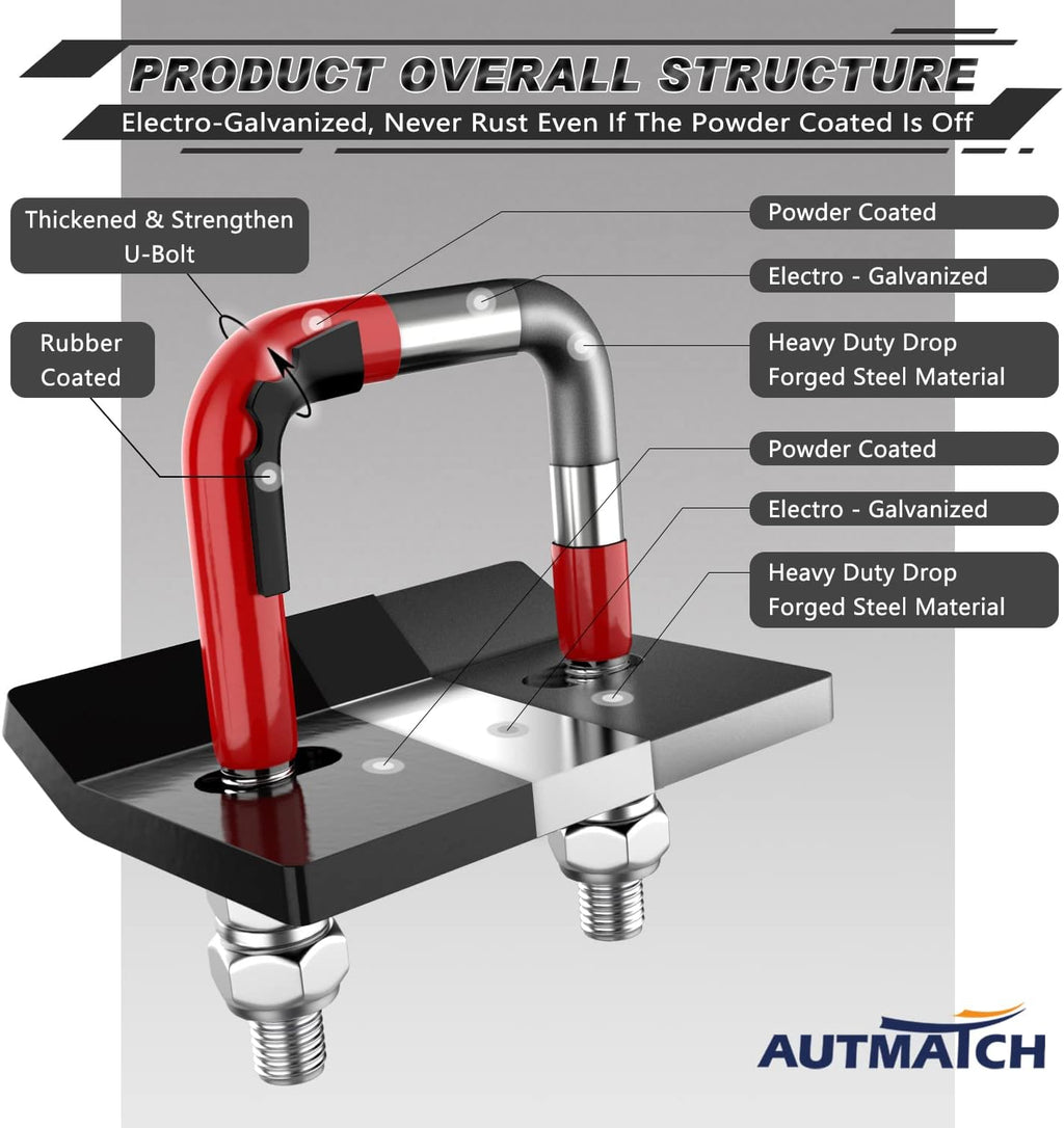 AUTMATCH Hitch Tightener Anti-Rattle Clamp, Heavy Duty Hitch Stabilizer for 1.25" and 2" Trailer Hitches, Rubber Isolator and Anti-Rust Double Coating Protective, Red & Black