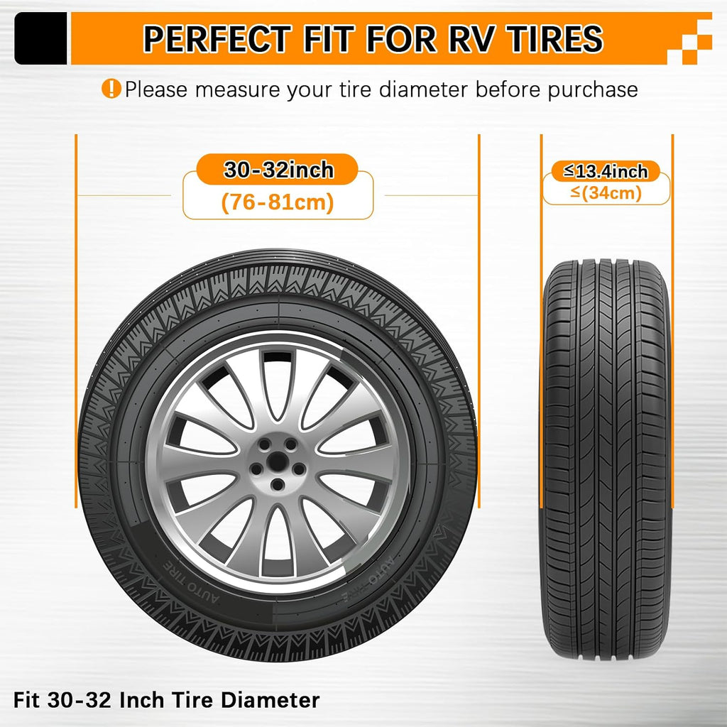 KALINCO RV Tire Covers 4 Pack, Waterproof Wheel Cover, Anti-UV Sun Rain Snow Tire Covers for Travel Trailer Truck RV SUV Camper