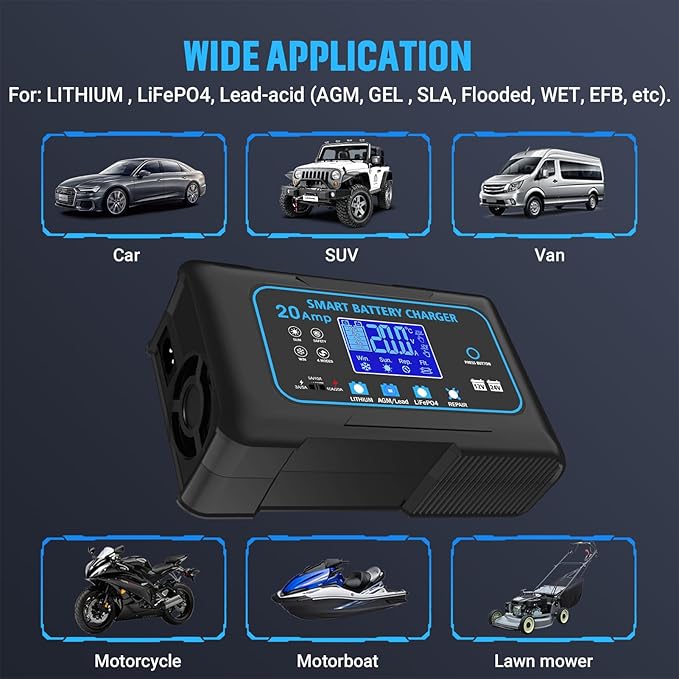 20-AMP Car Battery Charger, 12V 20A and 24V 10A Smart Automotive Charger - Image 9