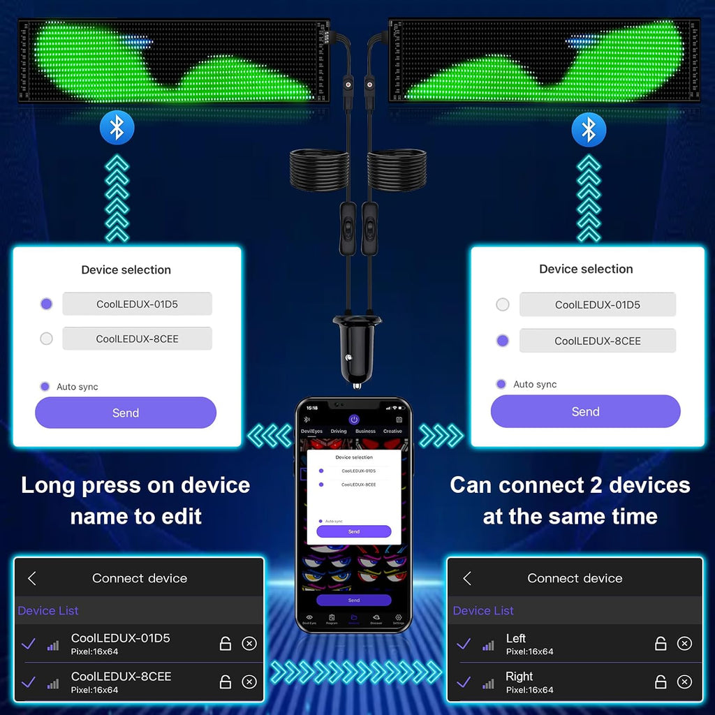 2Pcs LED Eyes for Truck Windshield | Devil Eyes Light for Cars | Flexible Scrolling Programmable LED Signs | Can Edit Text/Graffiti/Animations