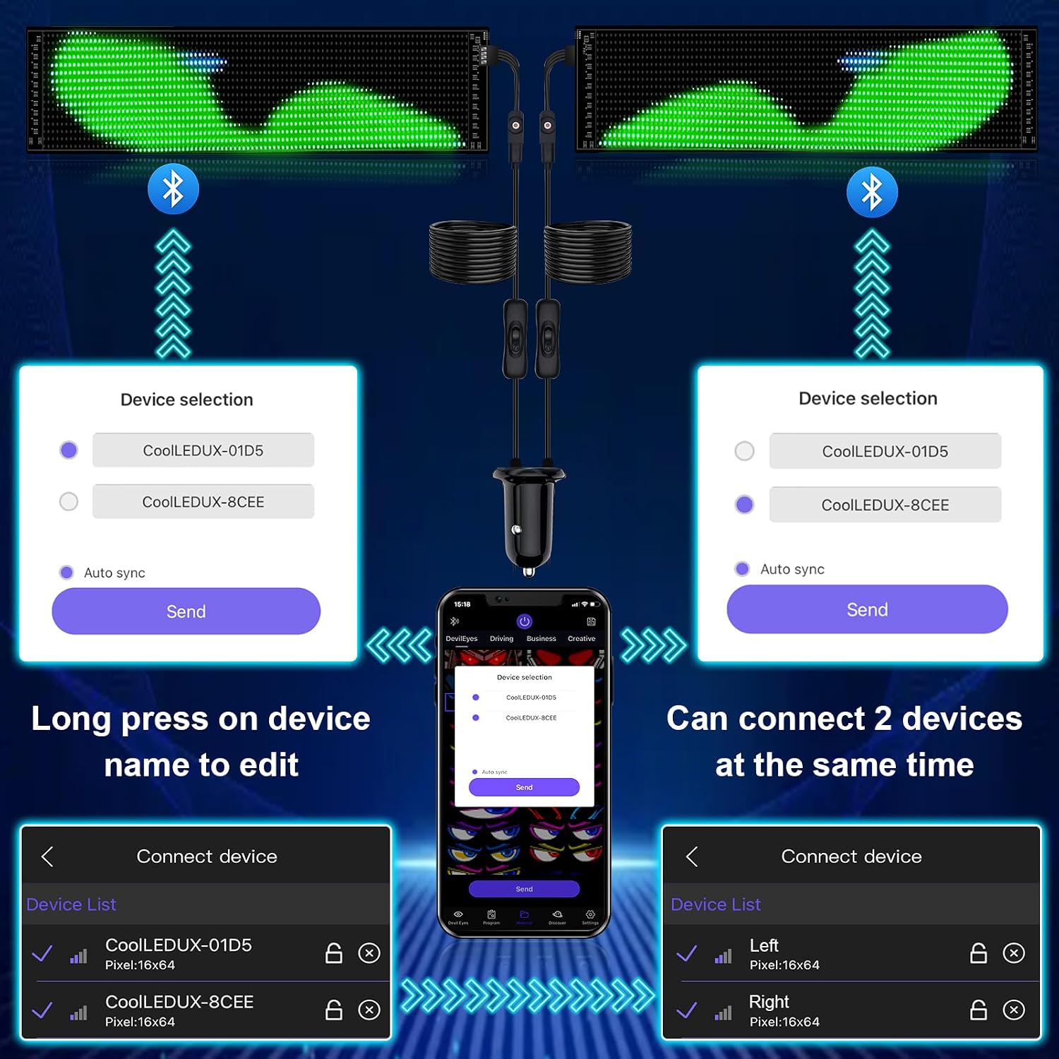 2Pcs LED Eyes for Truck Windshield | Devil Eyes Light for Cars | Flexible Scrolling Programmable LED Signs | Can Edit Text/Graffiti/Animations