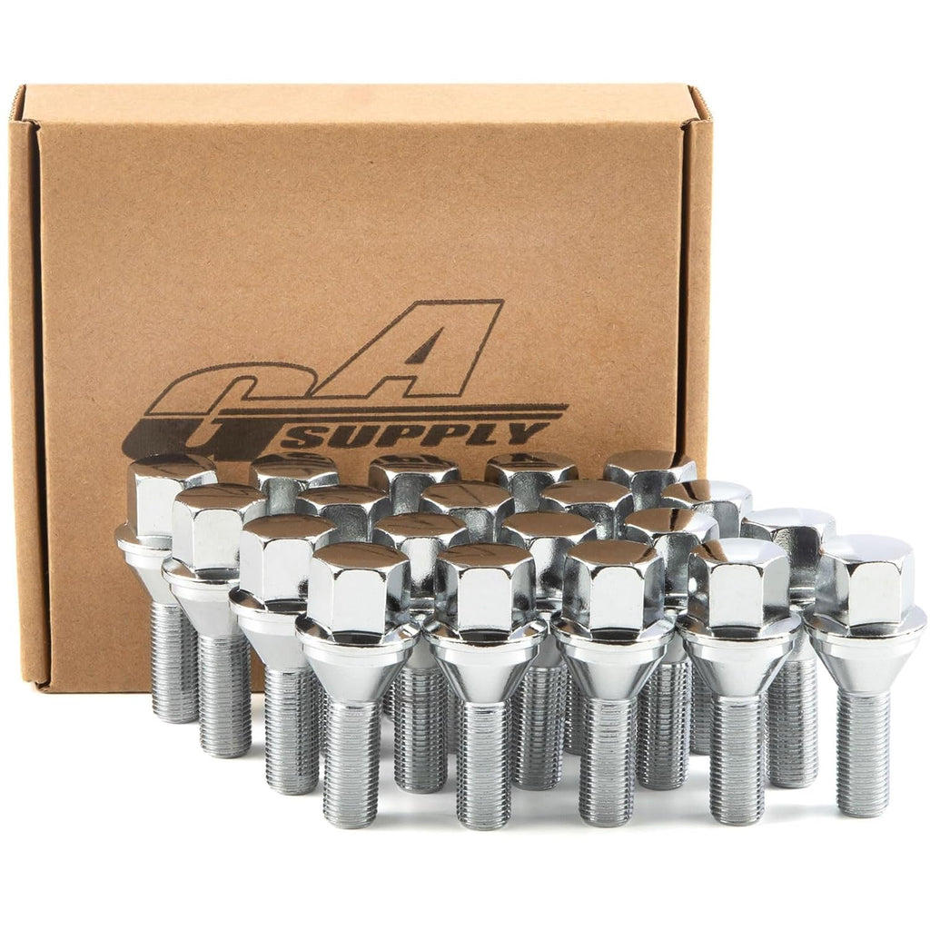 GAsupply 12X1.25 OEM Lug Bolts, Fit for 2015-2022 Jeep Renegade, 2018-2022 Compass, 2014-2022 Cherokee, 20pcs 28mm Shank One-Piece Factory Style Chrome Wheel Lug Bolt, 19mm Hex Stock Stud, Cone Seat