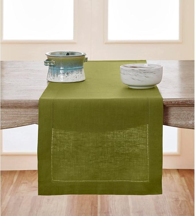 Solino Home Linen Avocado Green Table Runner 72 Inches Long - 100% Pure Linen...