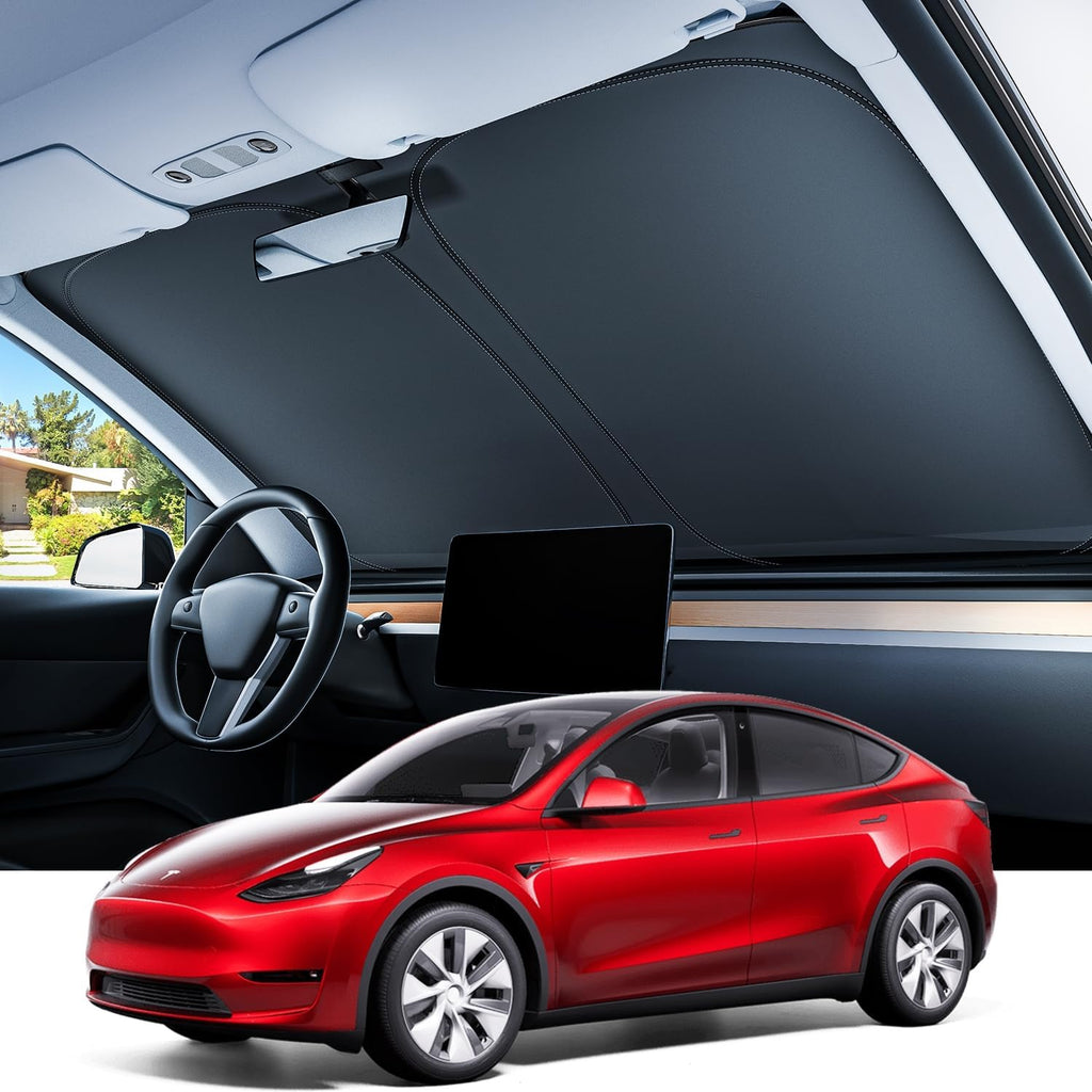 REEVAA Upgraded Tesla Model X Sunshade Windshield [Tailored Fit, 99% Sun Protection] Excellent Foldable and Easy-Use Sunshade Accessories with Storage Bag Fit Model X 2021-2025, Silver Coating