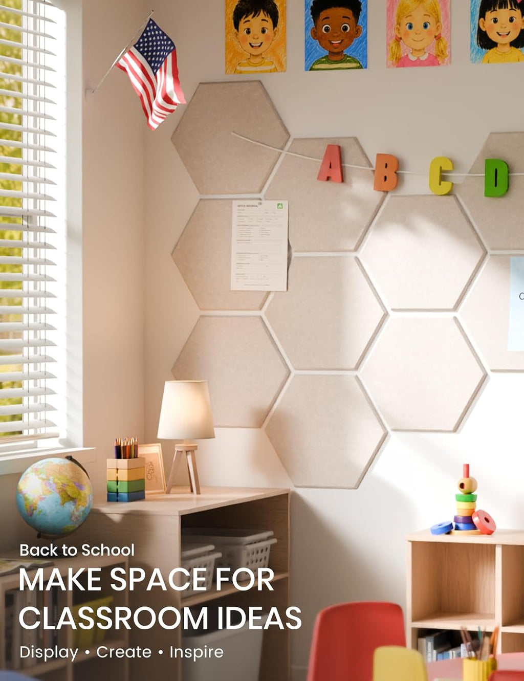 fluxynara 10-pack hexagon felt bulletin board tiles, oatmeal showing dimensions