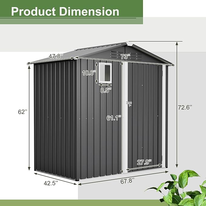 Outdoor Storage Shed, 6 X 4ft Metal Galvanized Steel Garden Shed - Image 2