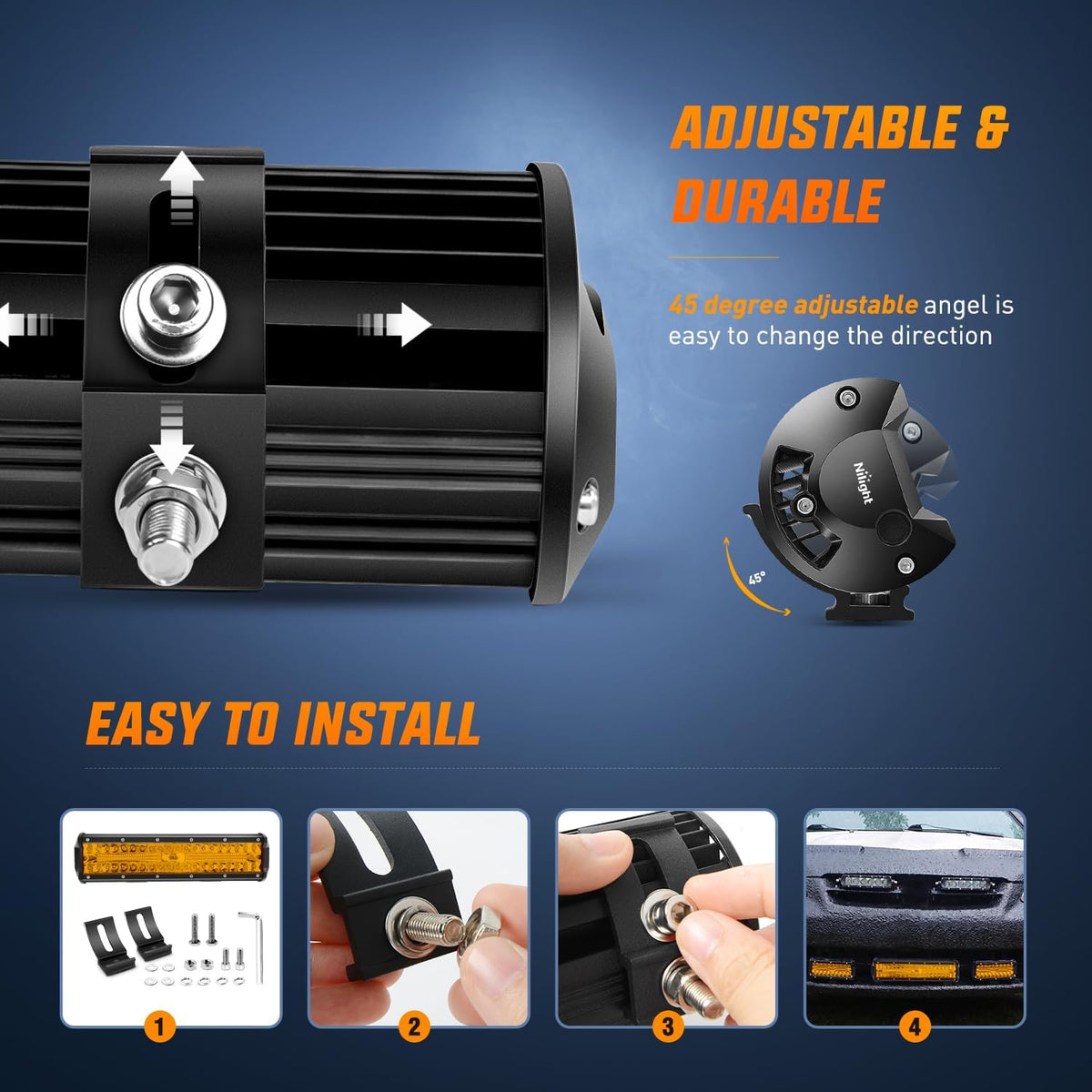 nilight led light bar 12 inch amber 300w on a desk or shelf