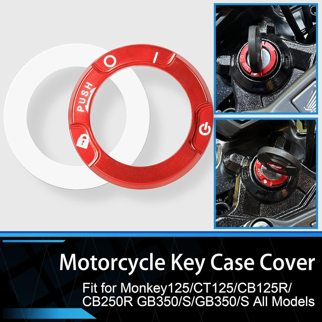 Aluminum Ignition Switch Key Hole Cover Ring Cap for Honda Monkey125 CT125 Trail 125 CB125R CB250R GB350/S, Motorcycle Ignition Key Switch Ring (Red)