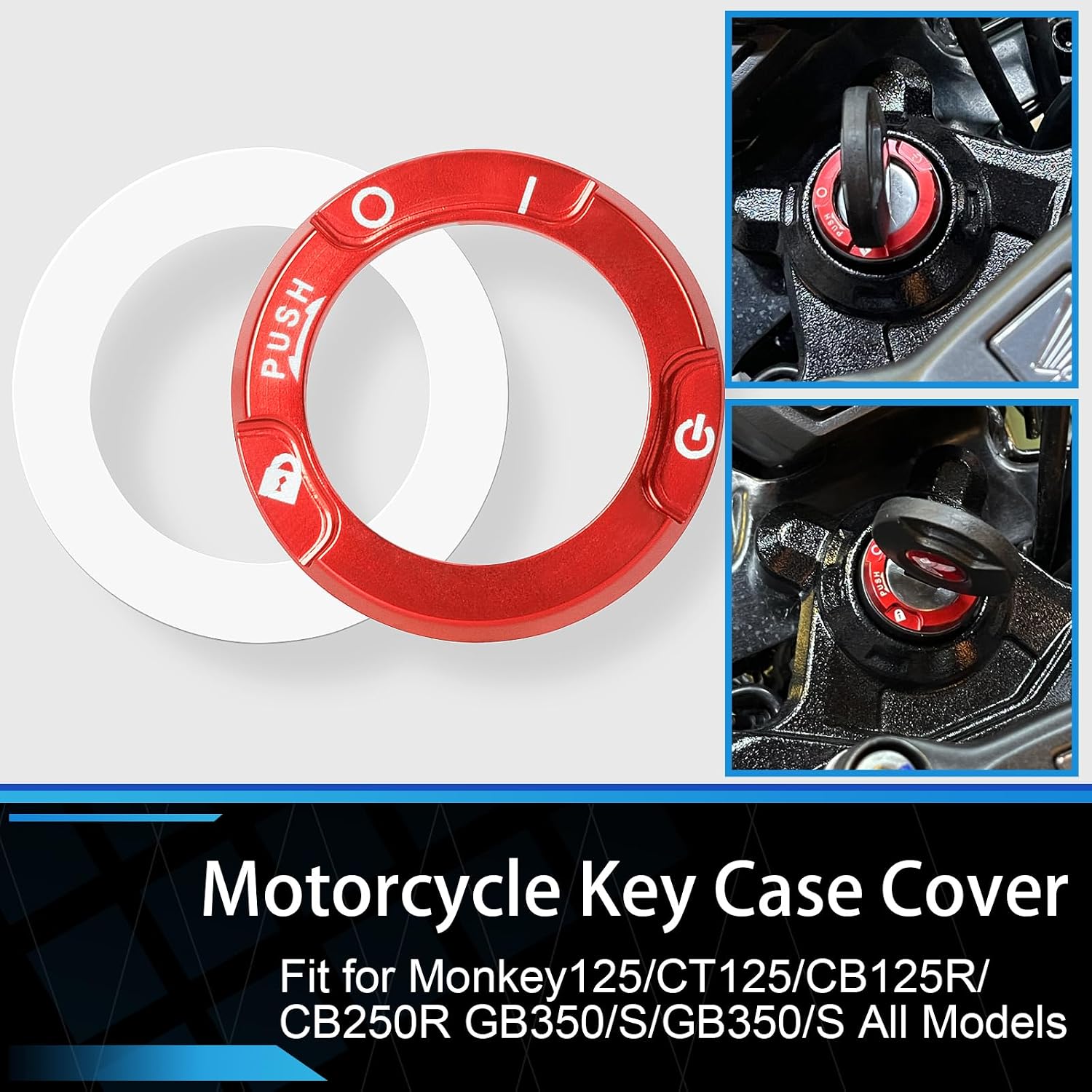 Aluminum Ignition Switch Key Hole Cover Ring Cap for Honda Monkey125 CT125 Trail 125 CB125R CB250R GB350/S, Motorcycle Ignition Key Switch Ring (Red)