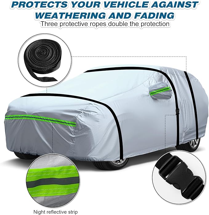 TUCAREST 6-Layers Premium Full Car Cover Hard Shell Zipper Design Waterproof - Image 4
