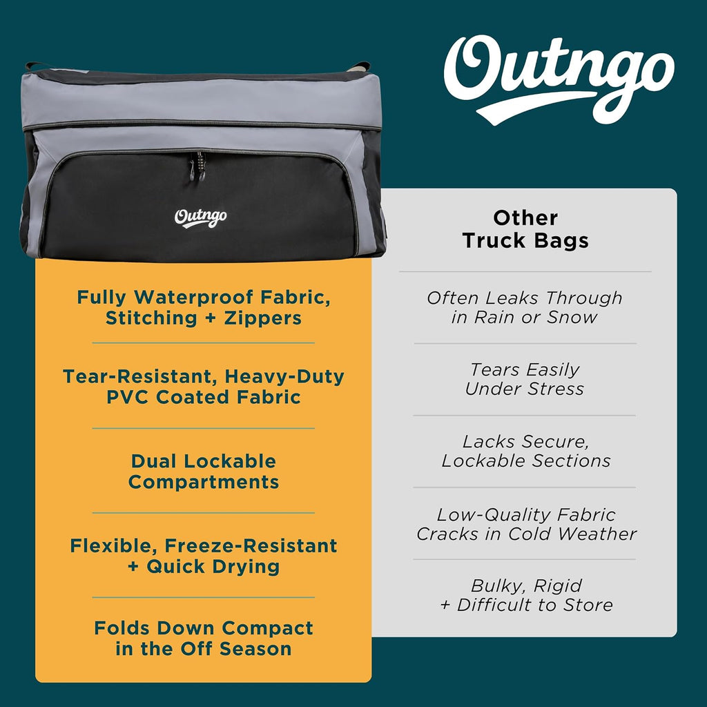 Truck Bed Cargo Bag-Waterproof Luggage Bag For Truck Bed 26 Cu. Ft Heavy-Duty PVC Truck Bed Waterproof Storage Fits Any Truck Size Dual Opening 4 Stretch Cord 2 Combination Lock (50"x40"x22")