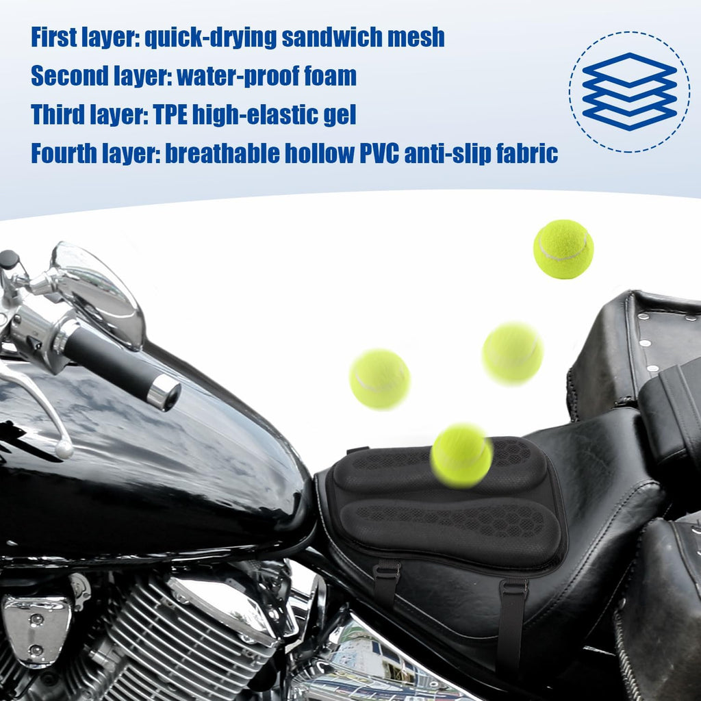NQEUEPN Universal Motorcycle Seat Cushion, High Elastic Gel 3D Honeycomb Gel Seat Cover Pad Breathable Shock Absorption Motorcycle Passenger Long Rides Accessories